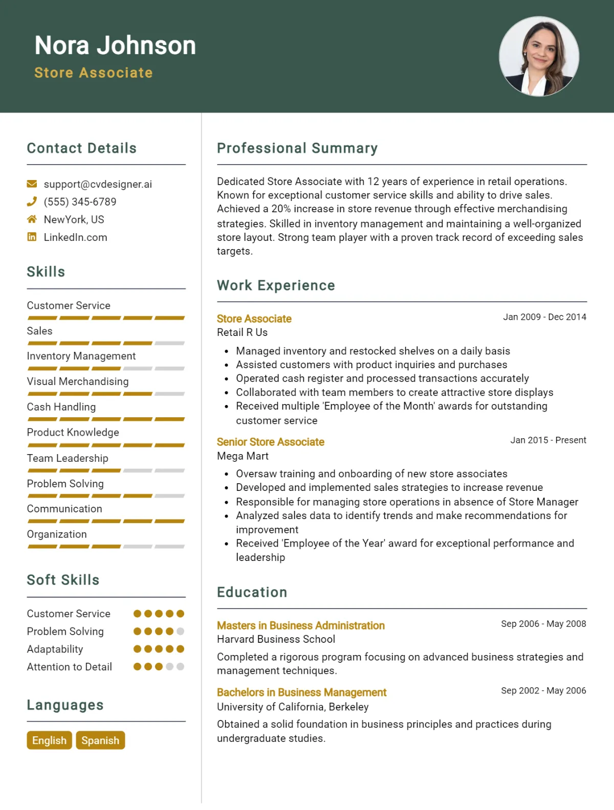 Store Associate CV Example