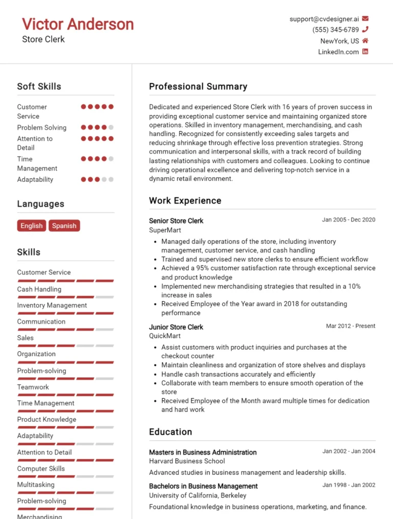 Store Clerk CV Example For 2025: How to Craft a Winning CV