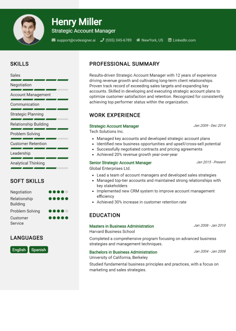Strategic Account Manager Resume Example for 2025: Free Samples