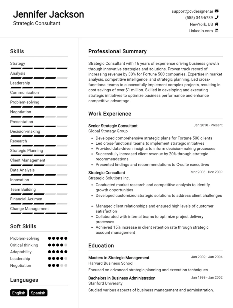 Strategic Consultant CV Example