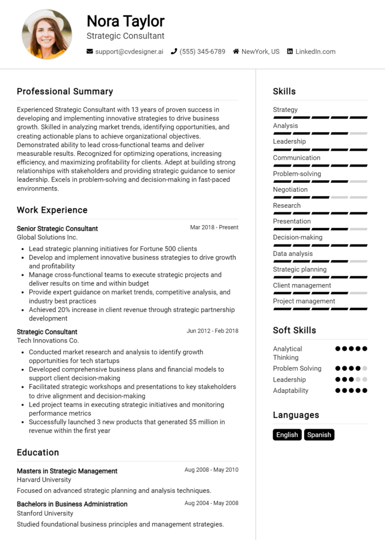 Strategic Consultant Resume Example for 2025: Writing Guide