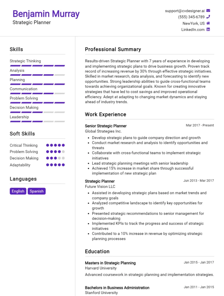Strategic Planner CV Example For 2025: Best Tips & Templates