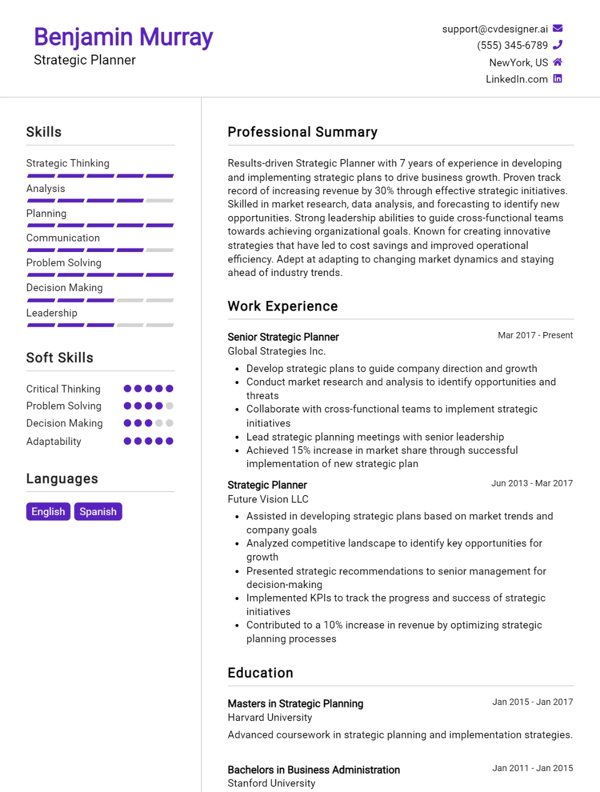 Strategic Planner CV Example