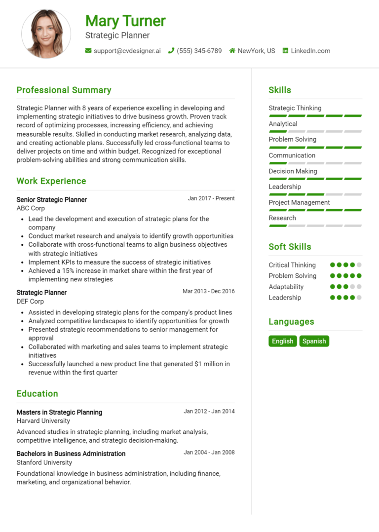 Strategic Planner Resume Example for 2025: Free Samples