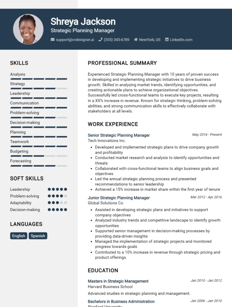 Strategic Planning Manager CV Example