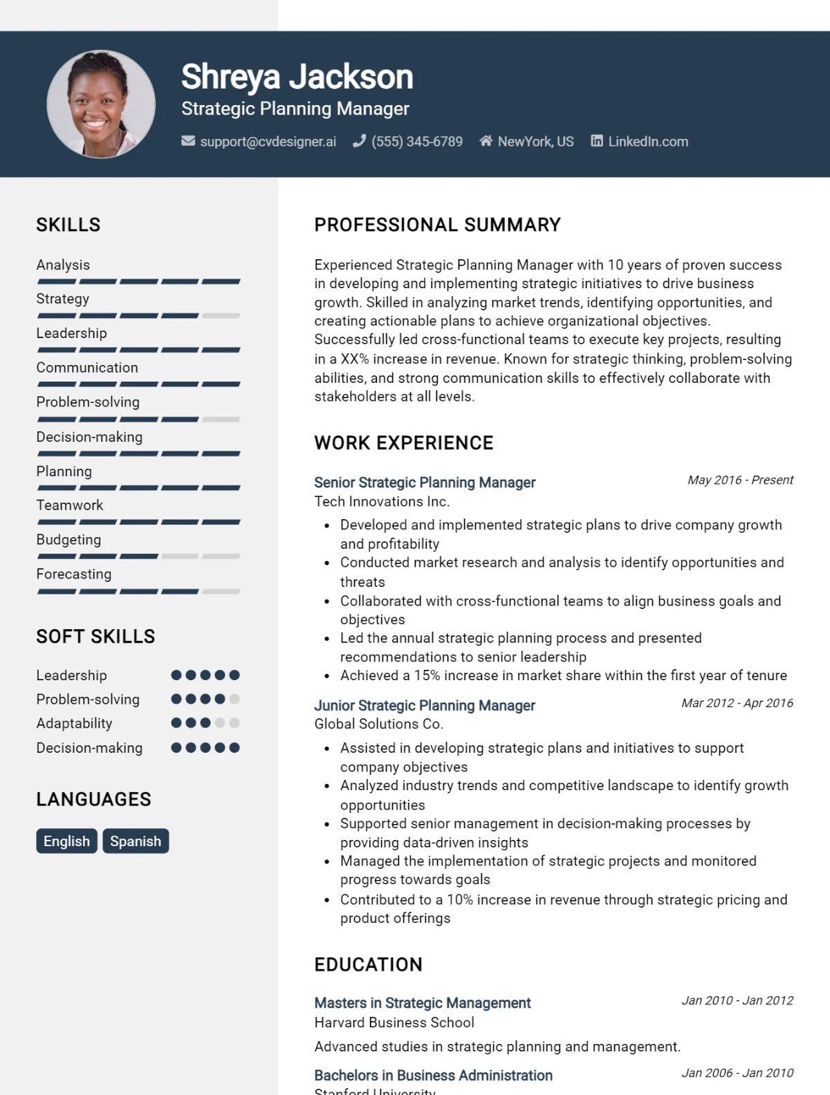Strategic Planning Manager CV Example