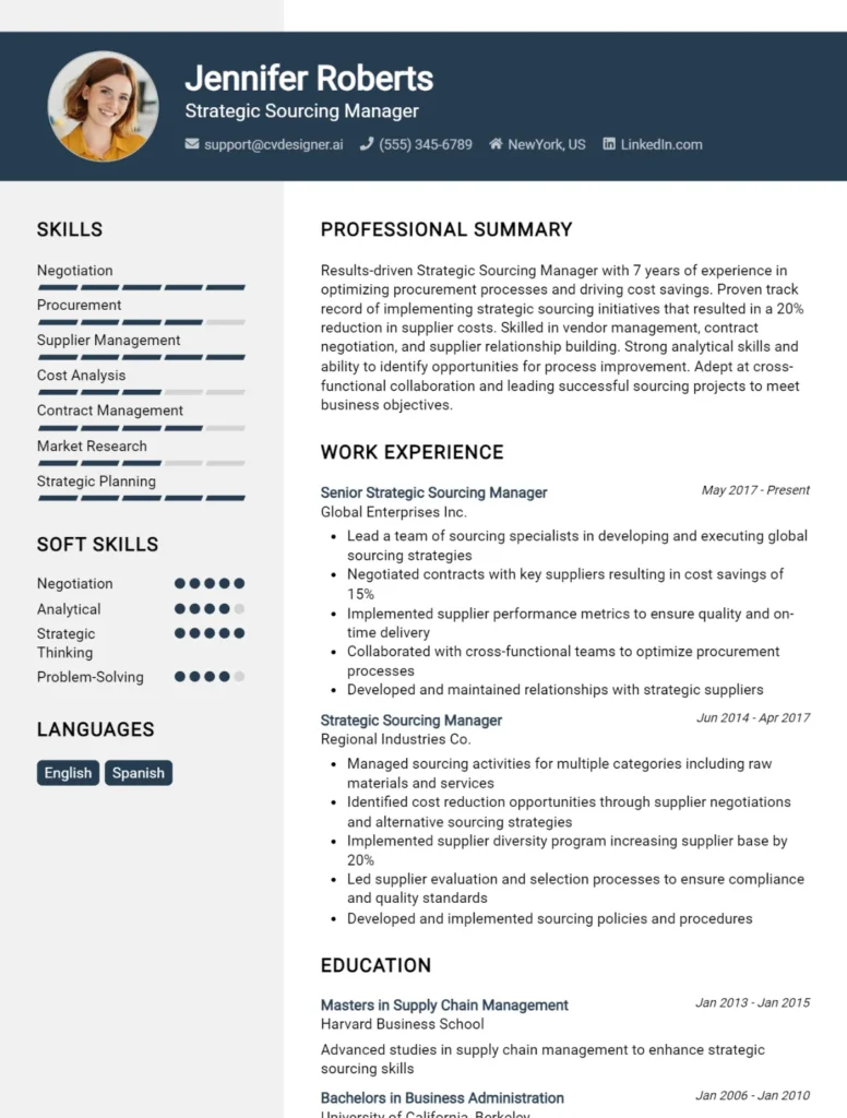 Strategic Sourcing Manager CV Example