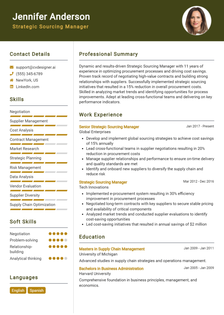 Strategic Sourcing Manager Resume Example for 2025: Best Writing Tips