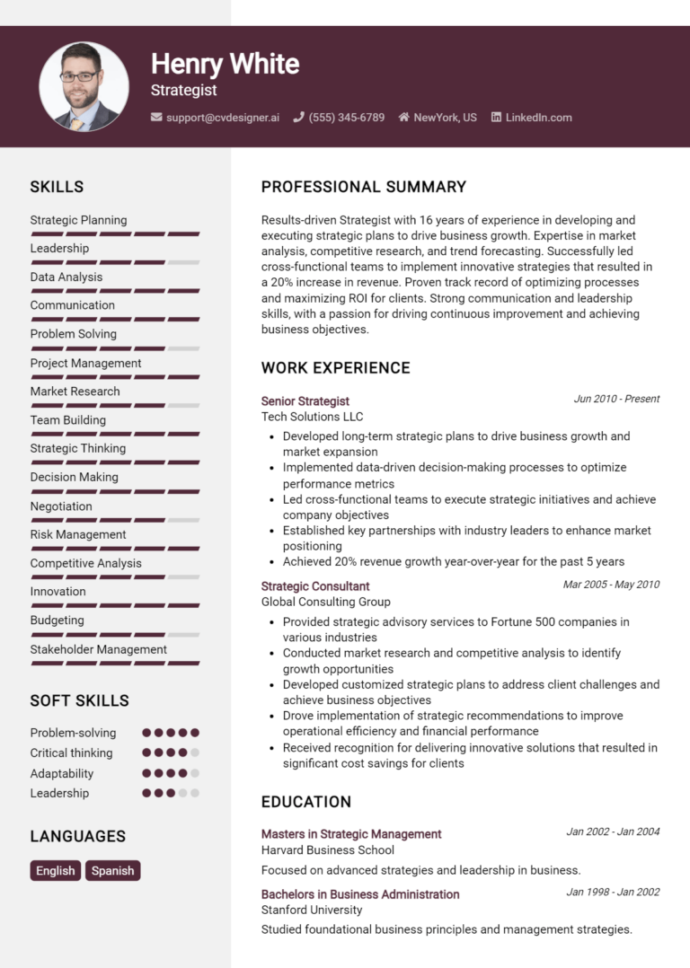 Strategist Resume Example for 2025: Tips & Templates