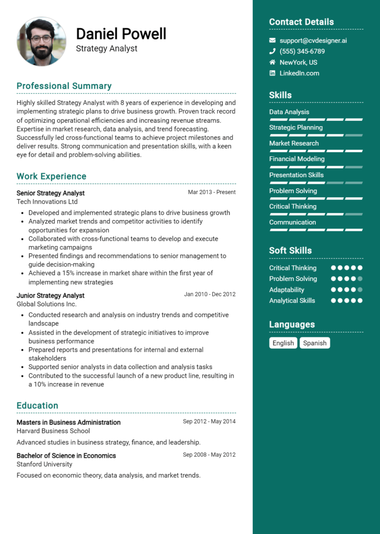 Strategy Analyst Resume Example for 2025: Expert Tips