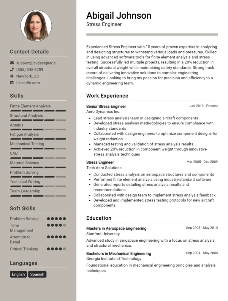 Stress Engineer CV Example For 2025: Samples & Best Practices