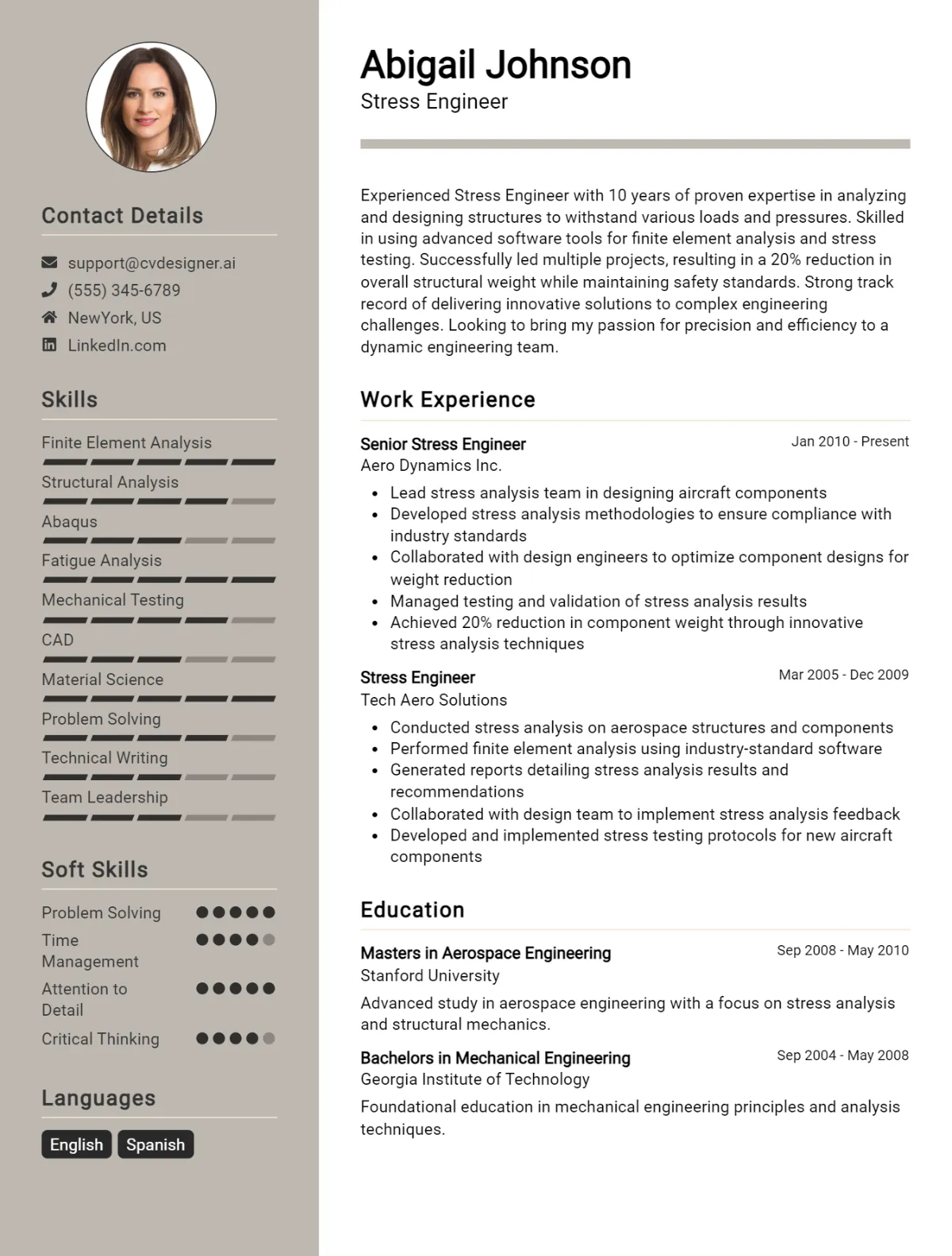 Stress Engineer CV Example
