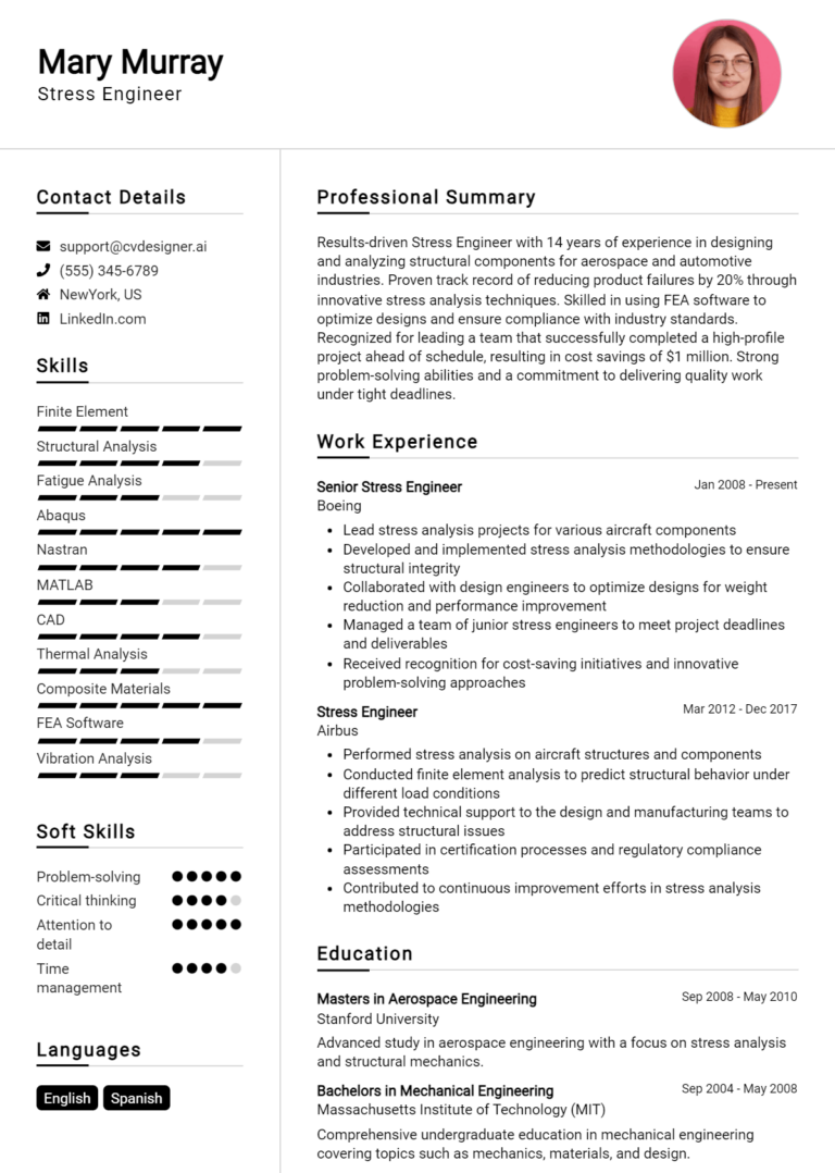 Stress Engineer Resume Example for 2025: Samples & Best Practices