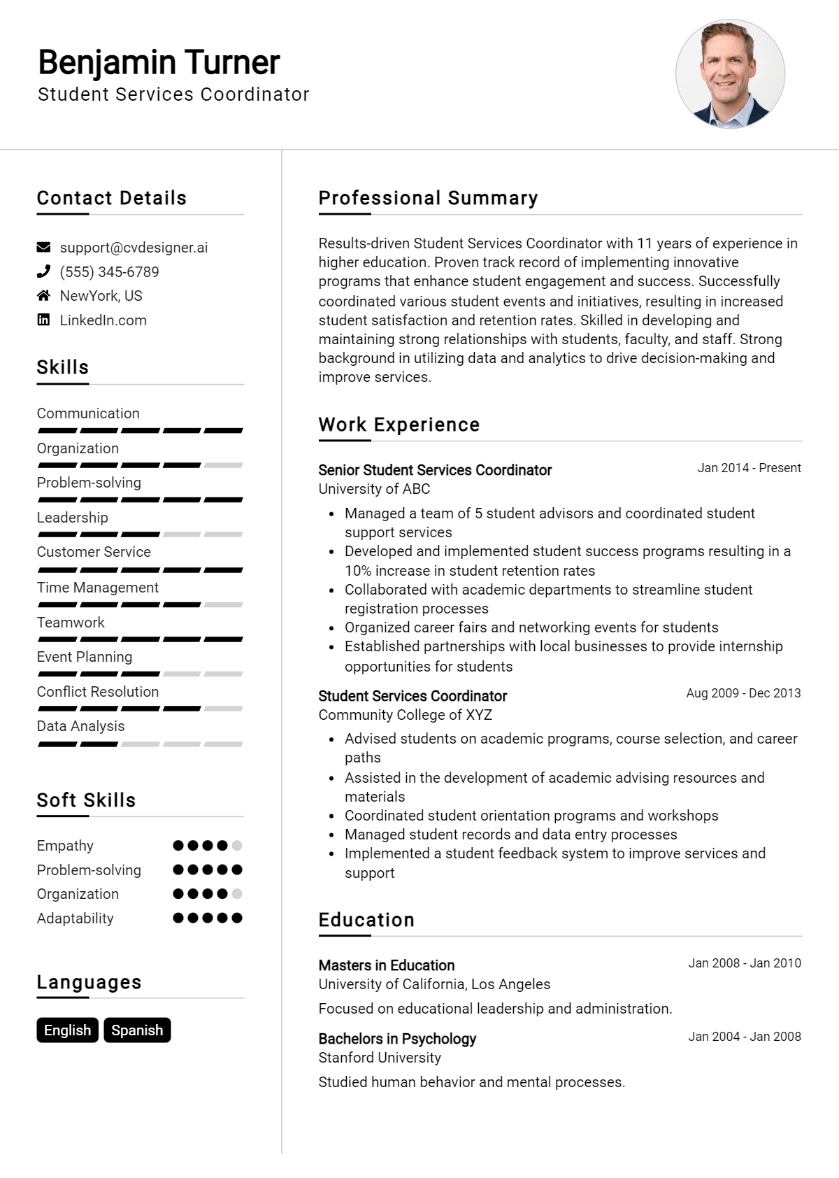 Student Services Coordinator Resume Example