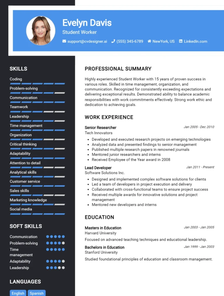 Student Worker CV Example For 2025: Best Formatting Tips