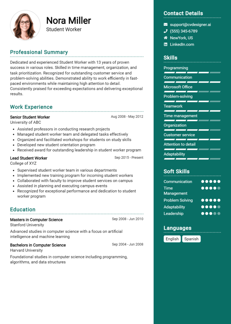 Student Worker Resume Example for 2025: Tips to Stand Out