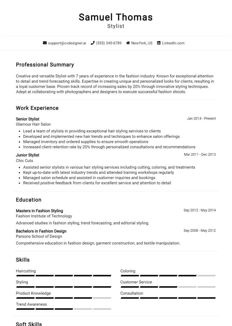 Stylist Resume Example for 2025: Expert Tips & Templates