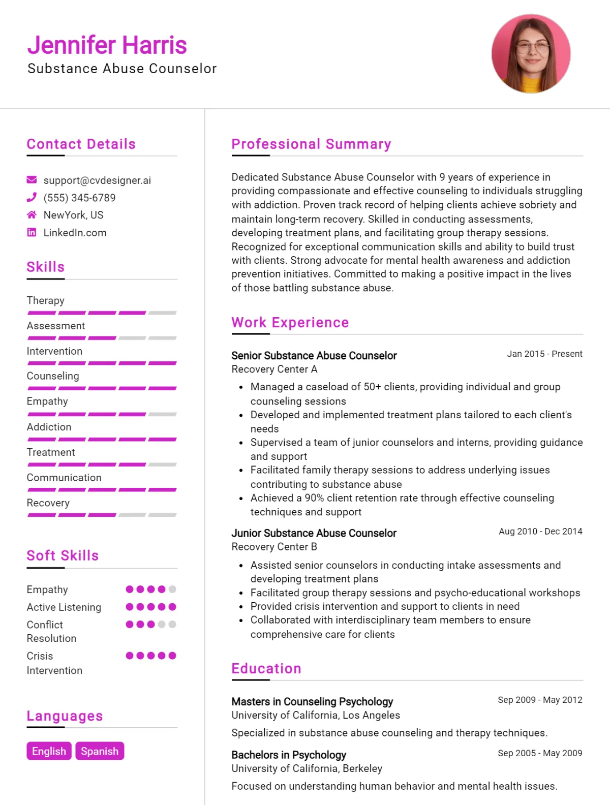 Substance Abuse Counselor CV Example