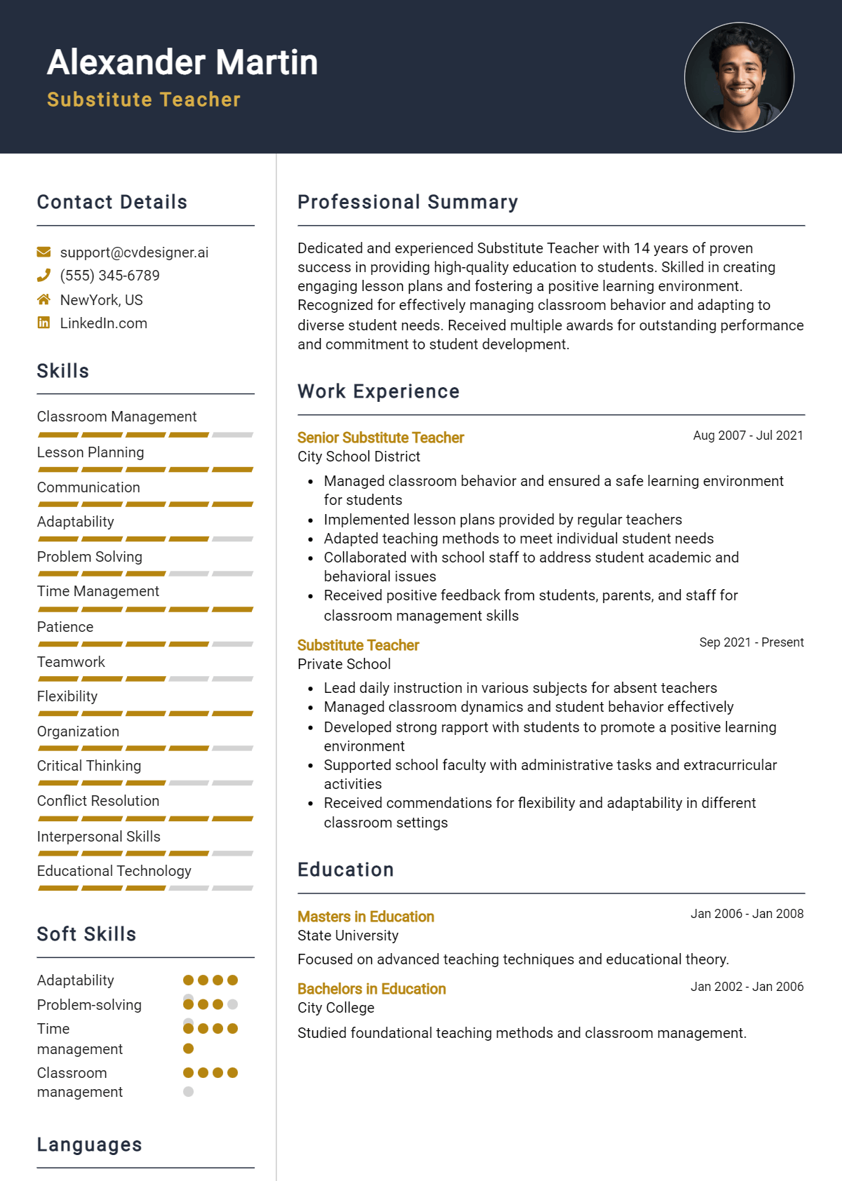 Substitute Teacher Resume Example