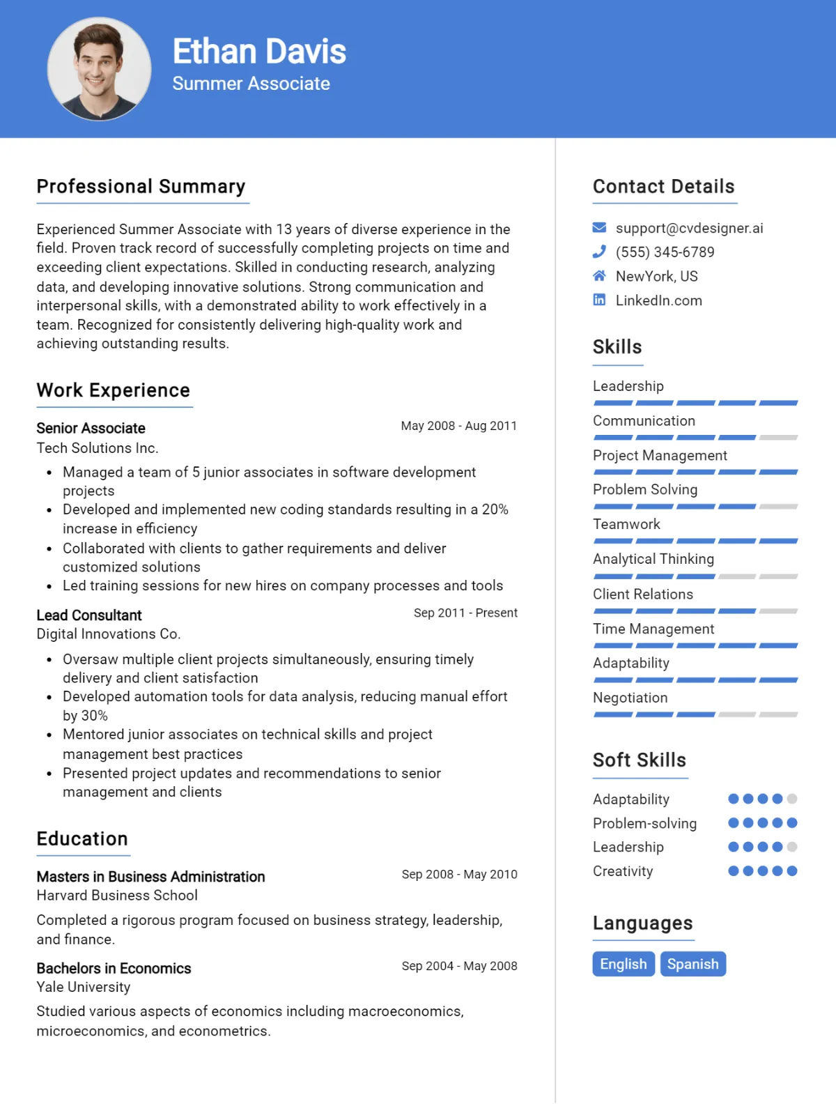 Summer Associate CV Example