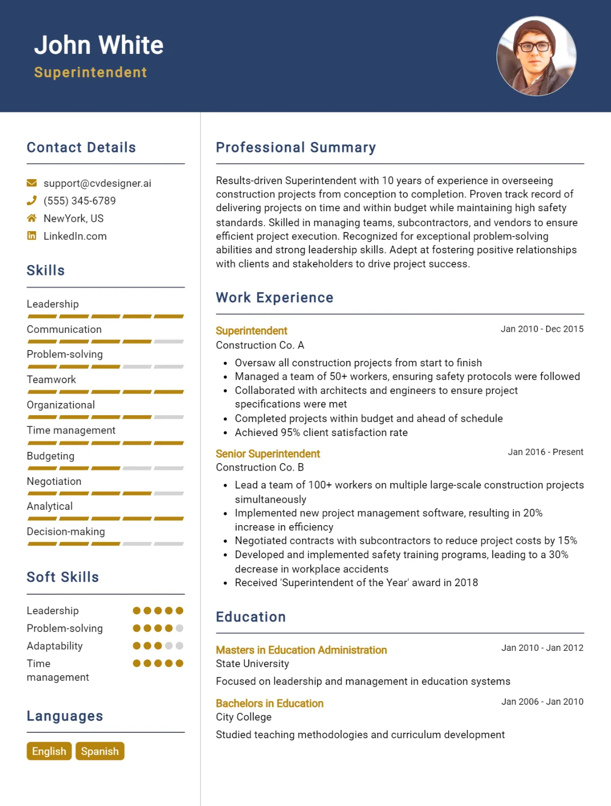 Superintendent CV Example