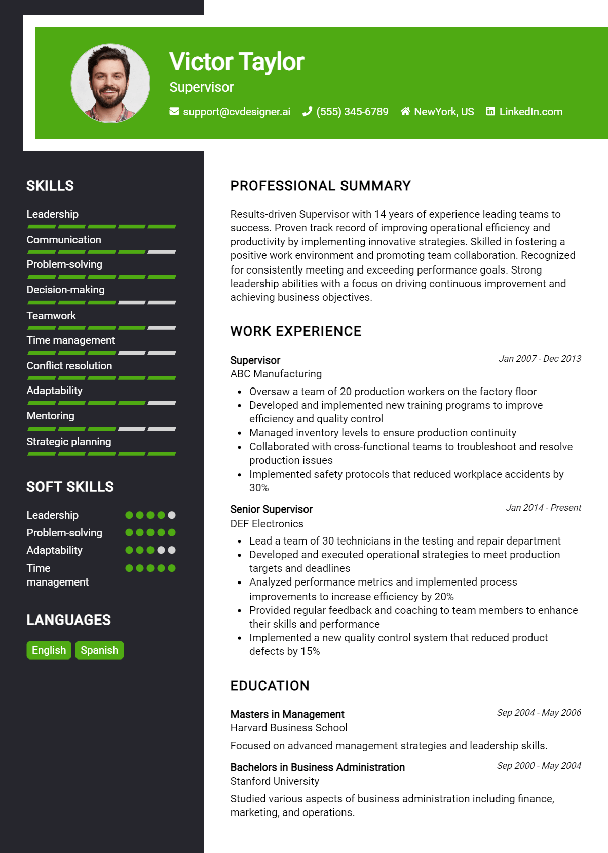 Supervisor Resume Example