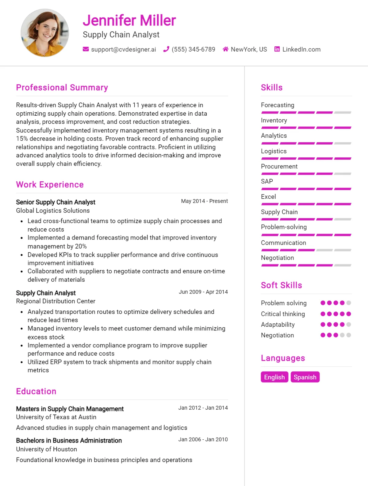 Supply Chain Analyst CV Example