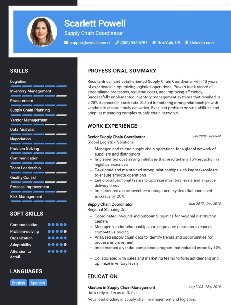 Supply Chain Coordinator CV Example For 2025: Tips to Stand Out