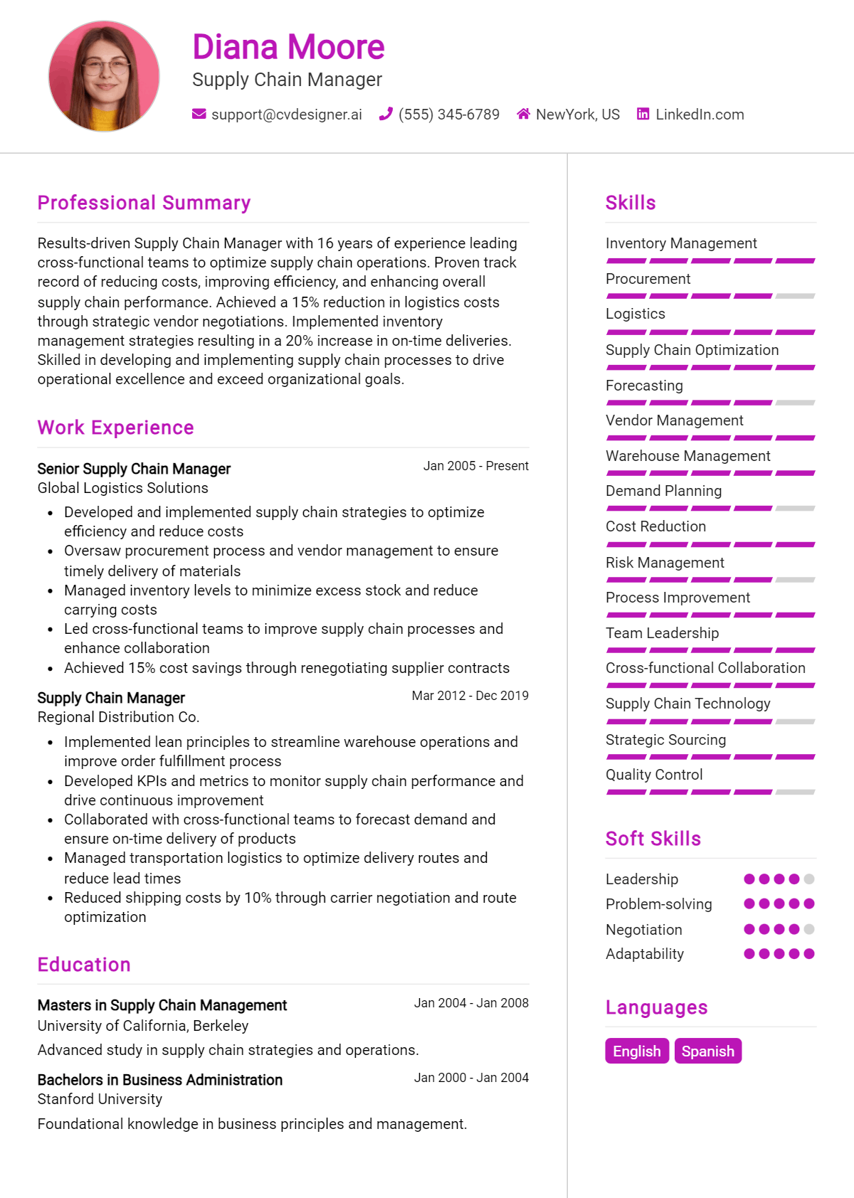 Supply Chain Manager Resume Example