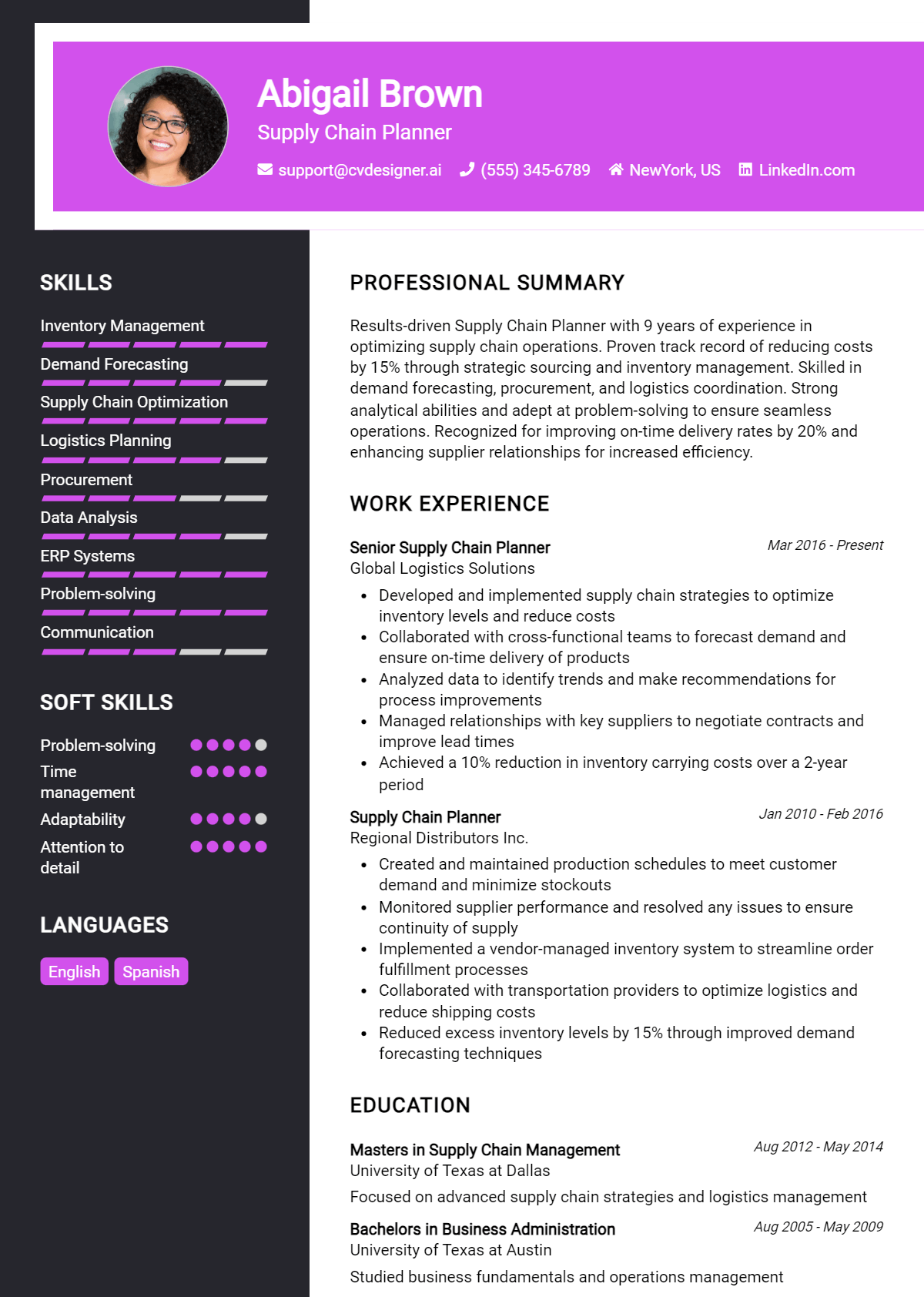 Supply Chain Planner Resume Example