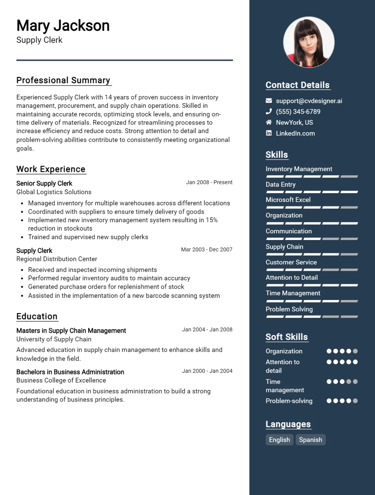 Supply Clerk CV Example