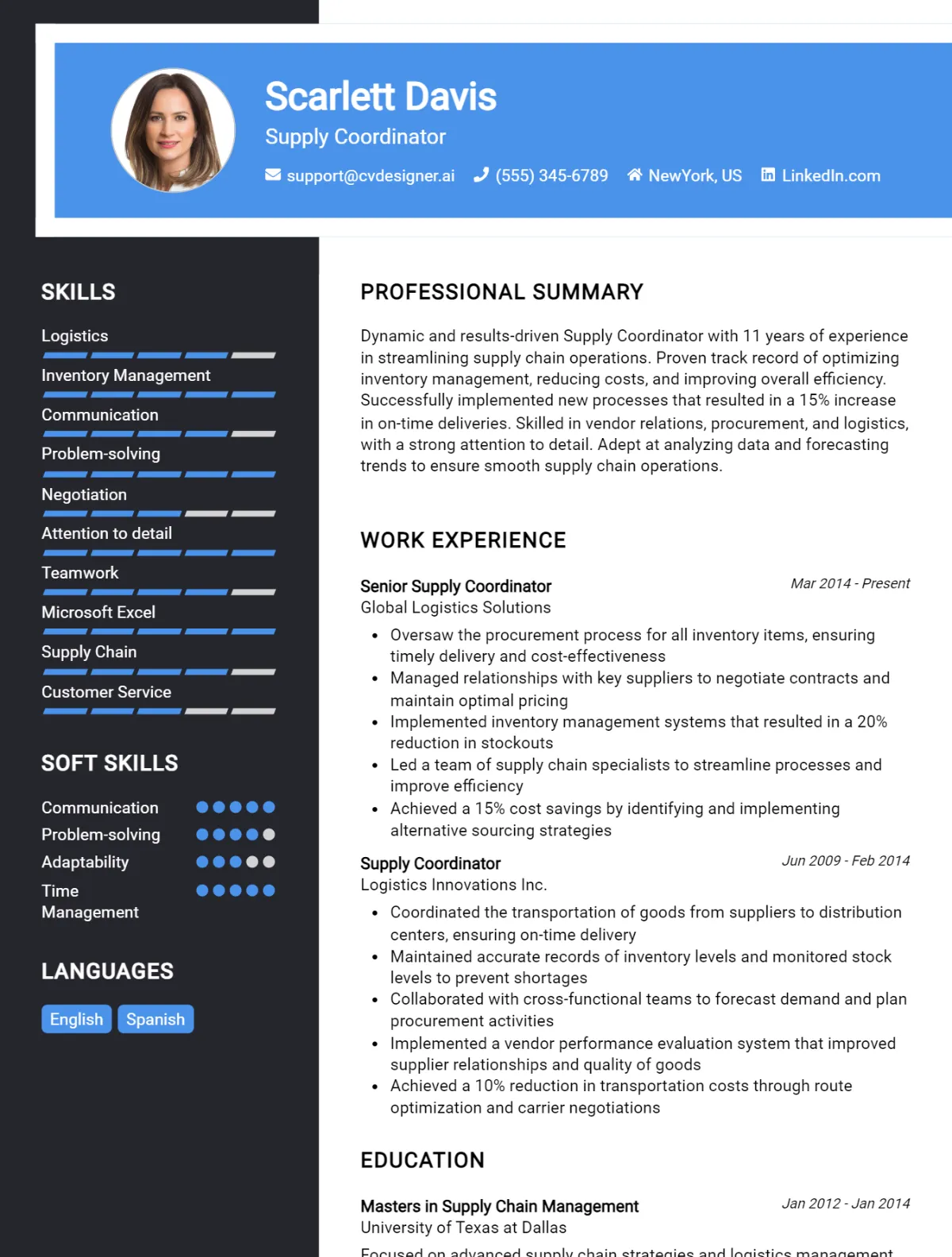 Supply Coordinator CV Example