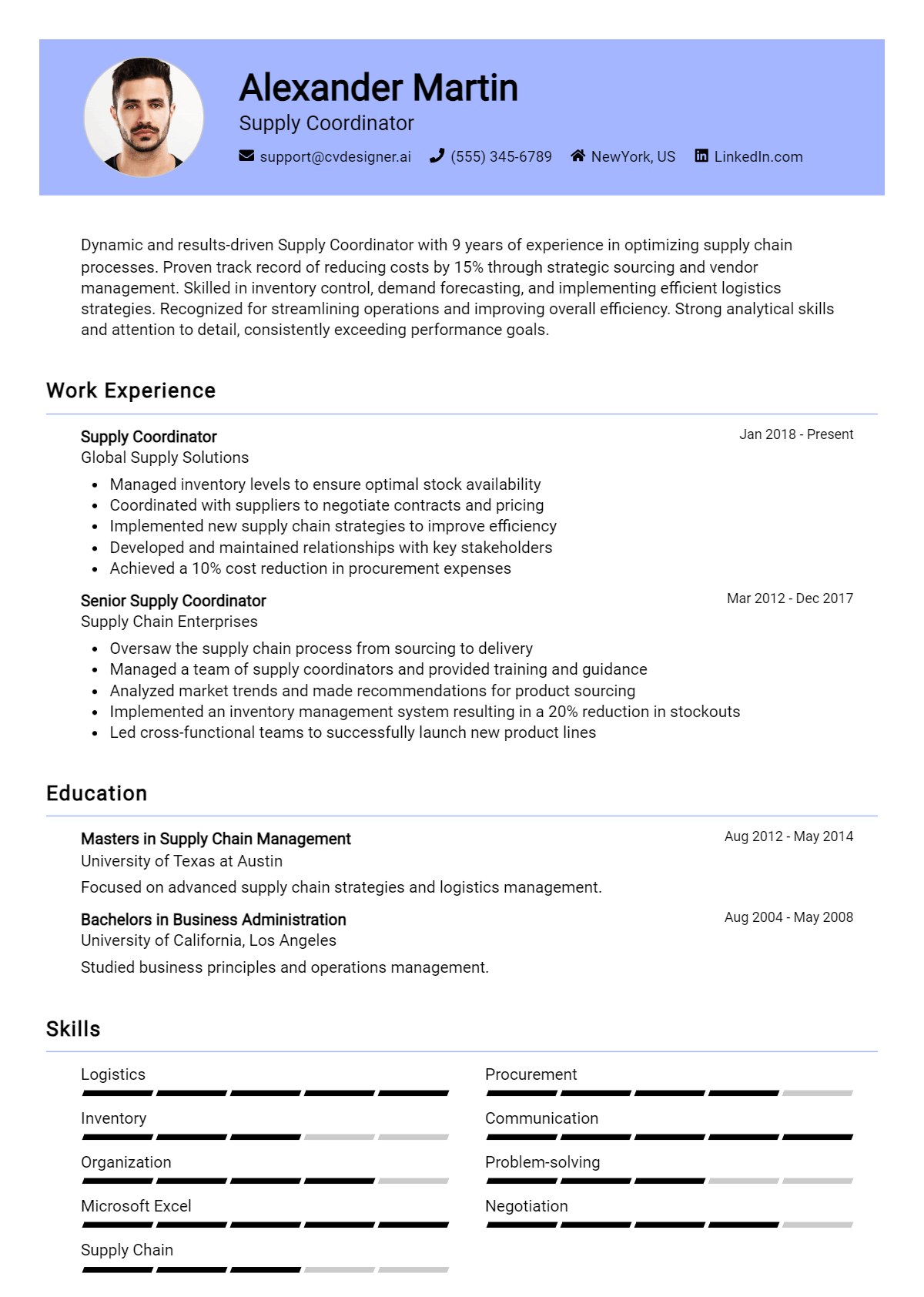 Supply Coordinator Resume Example for 2024: Best Formatting Tips ...