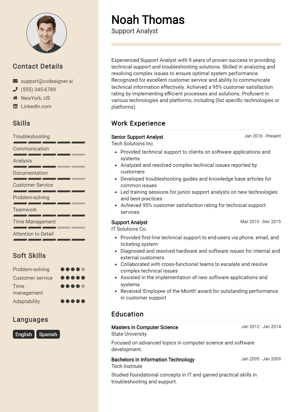 Support Analyst Resume Example