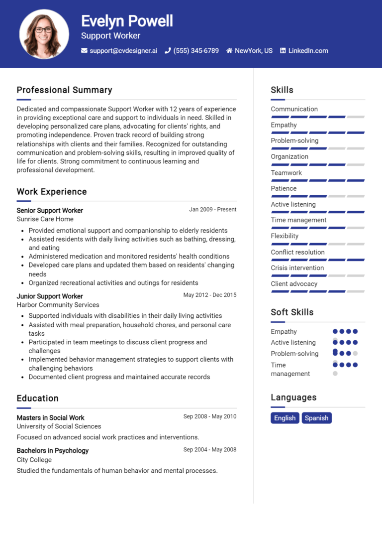 Support Worker Resume Example for 2025: Free Downloadable Templates