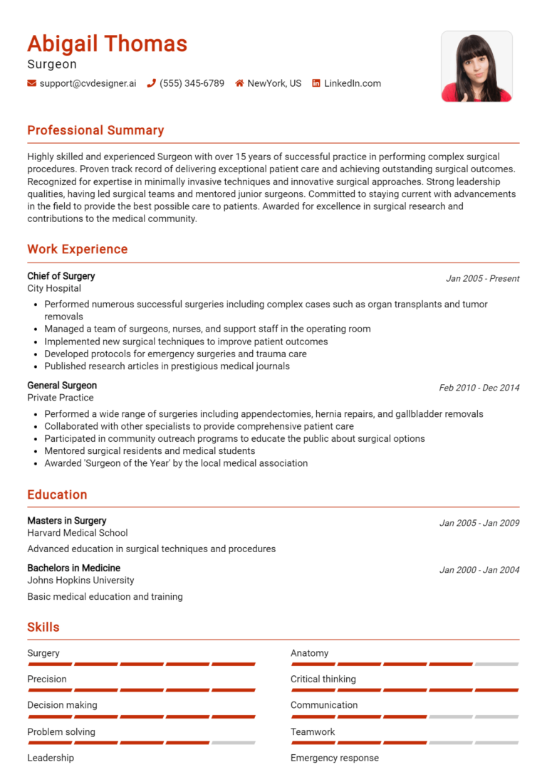 Surgeon Resume Example for 2025: Samples & Best Practices