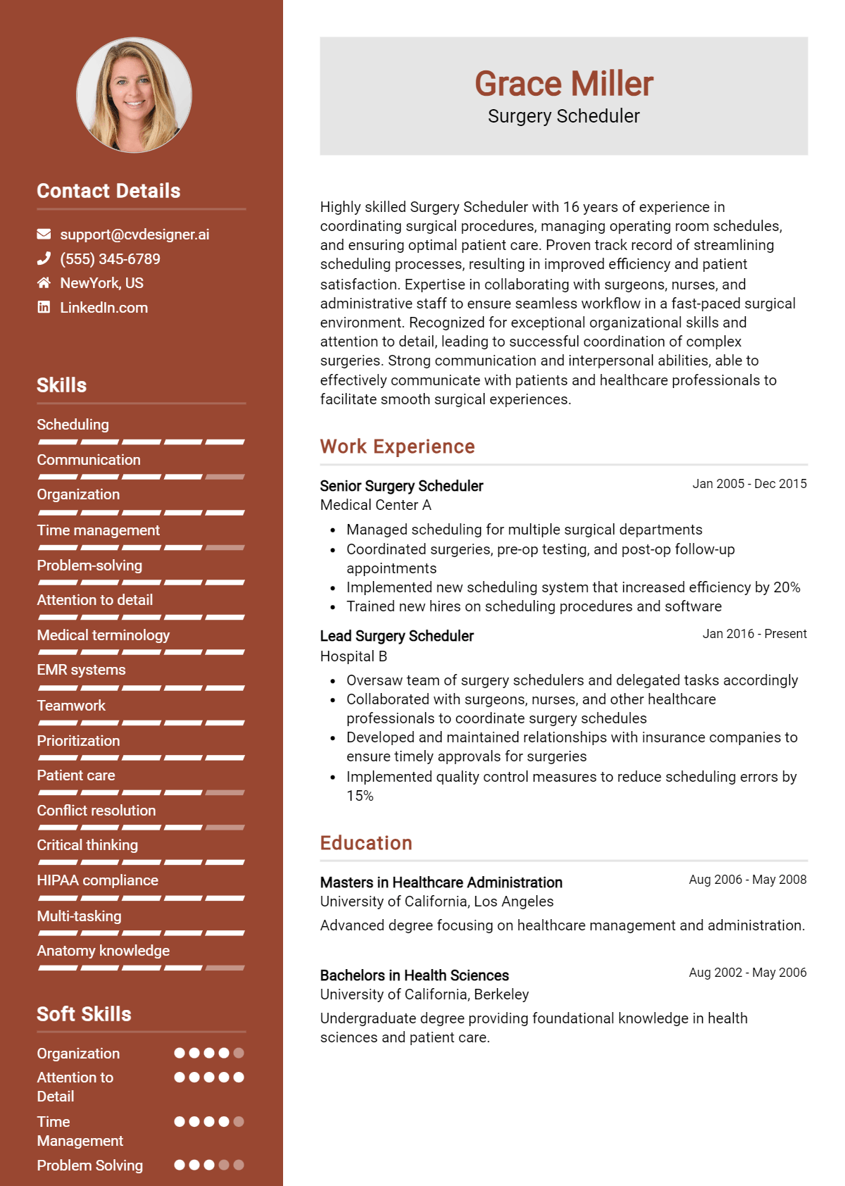 Surgery Scheduler Resume Example