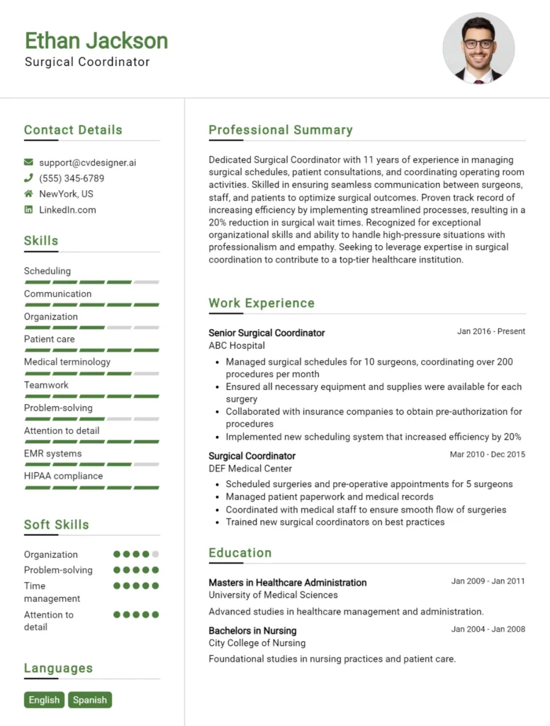 Surgical Coordinator CV Example