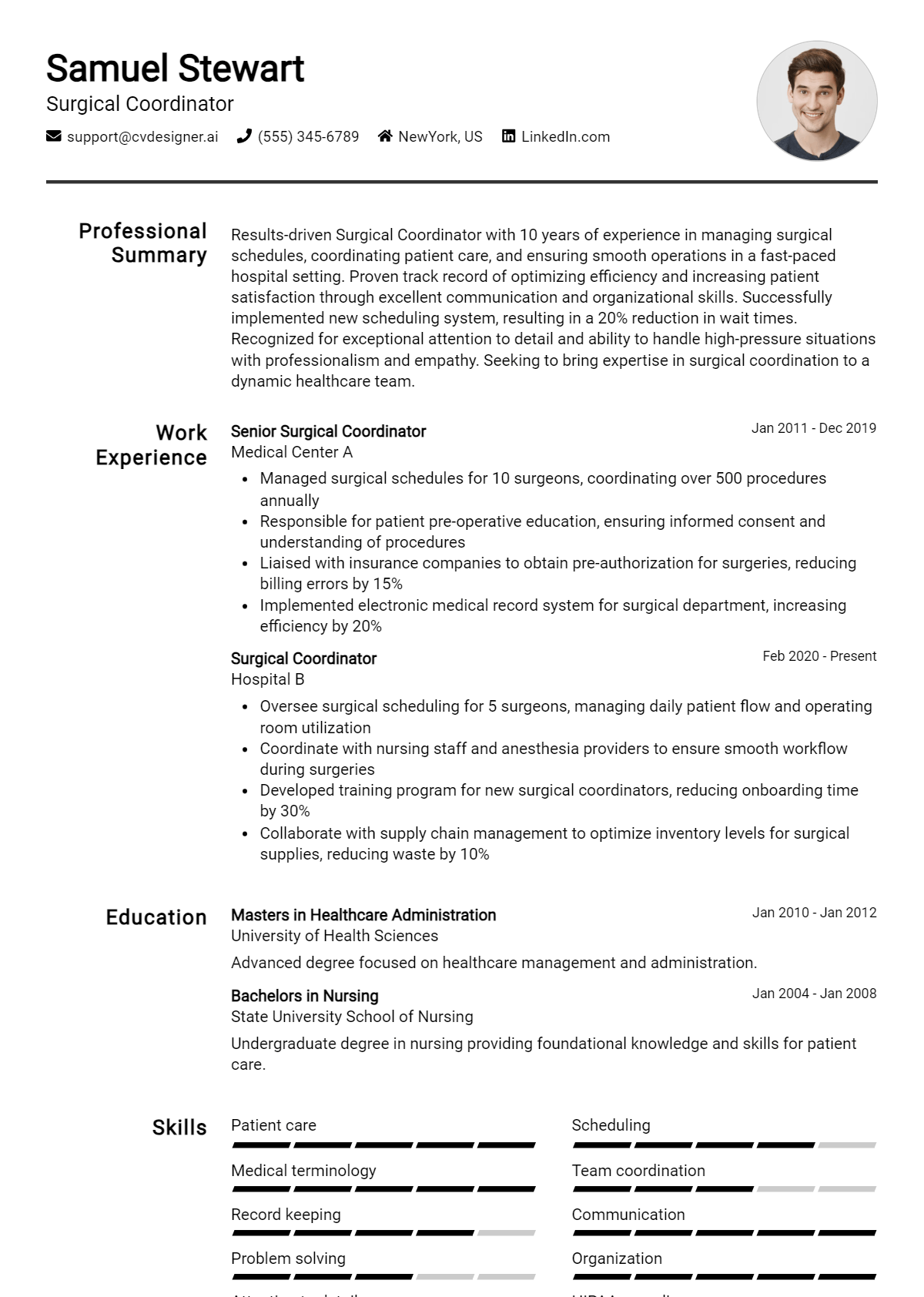 Surgical Coordinator Resume Example