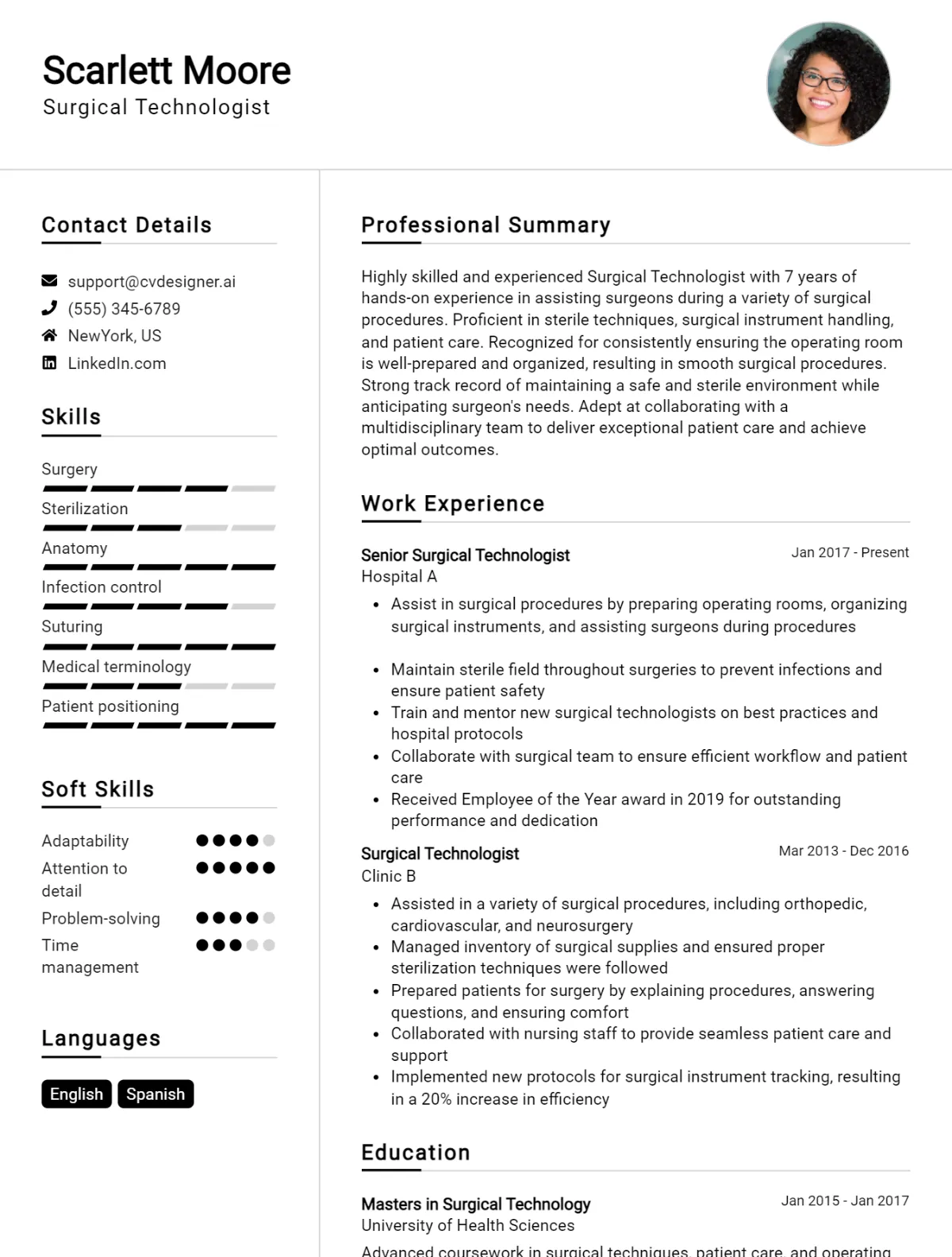 Surgical Technologist CV Example