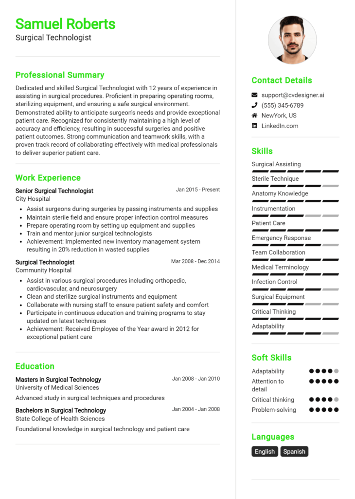 Surgical Technologist Resume Example for 2024: Strategies & Templates ...