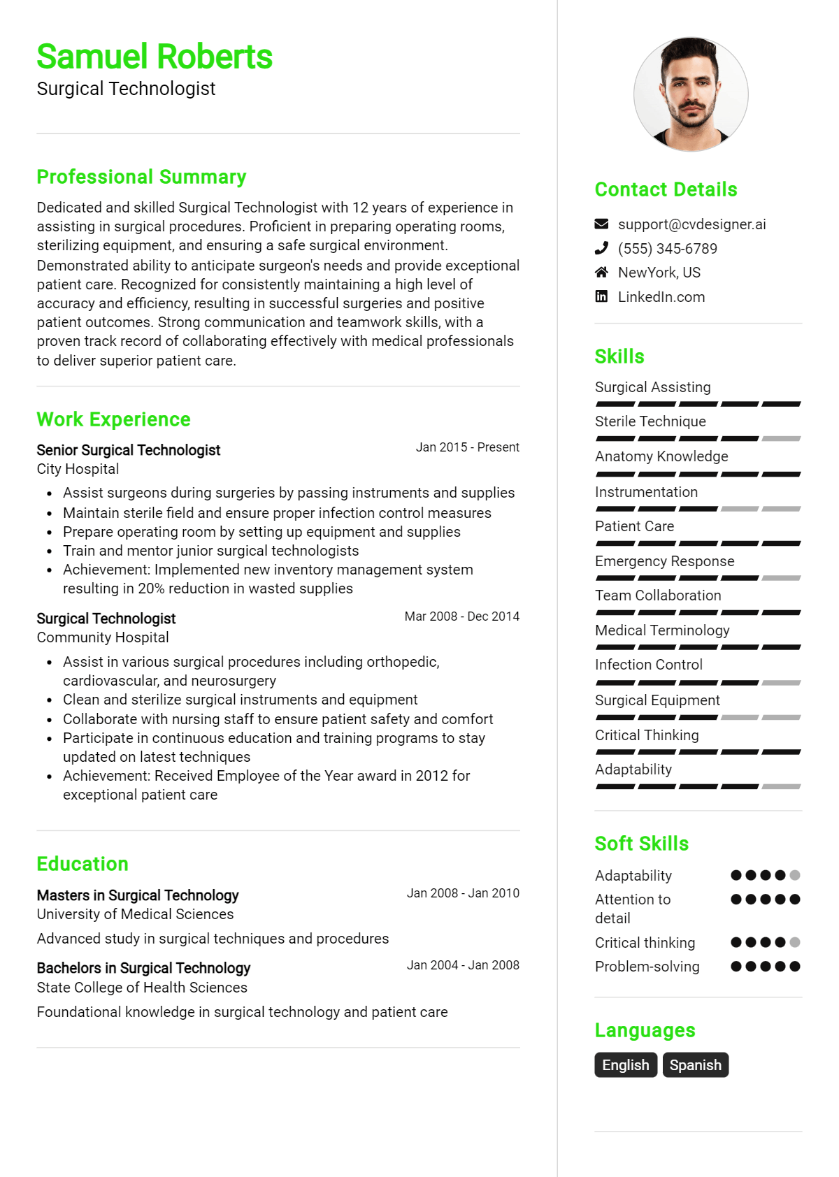 Surgical Technologist Resume Example