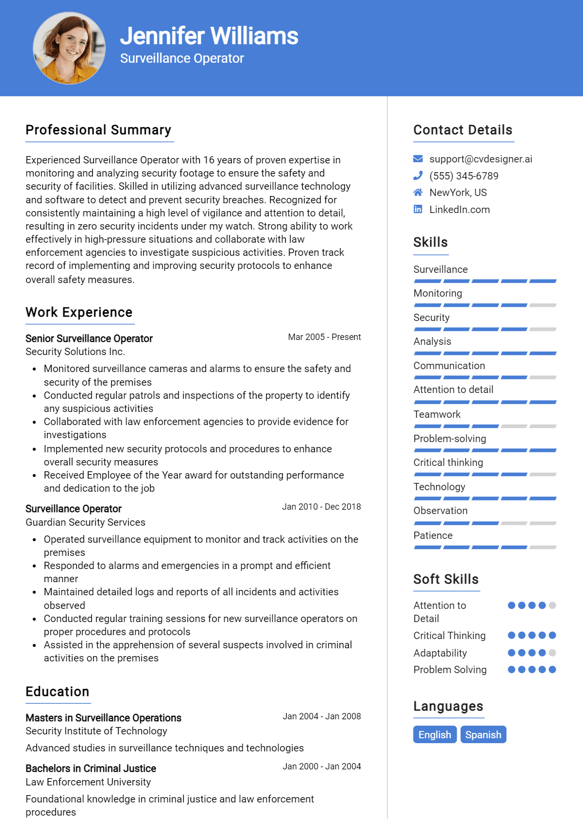Surveillance Operator Resume Example