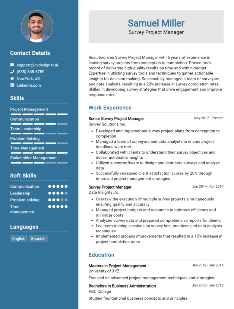 Survey Project Manager CV Example