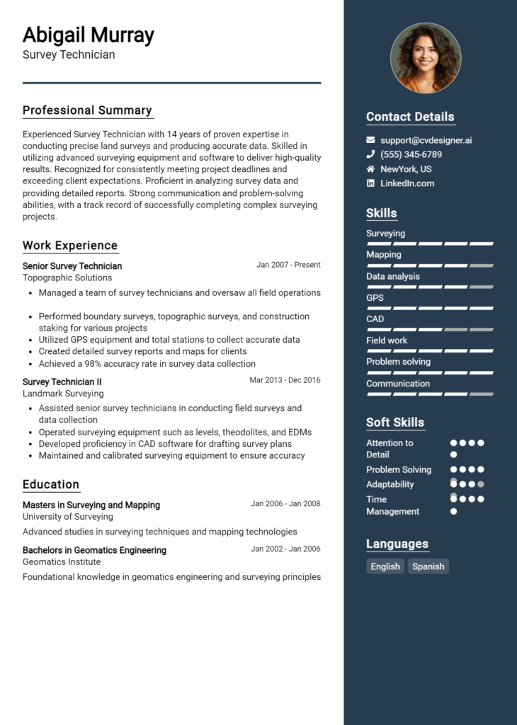 Survey Technician Resume Example
