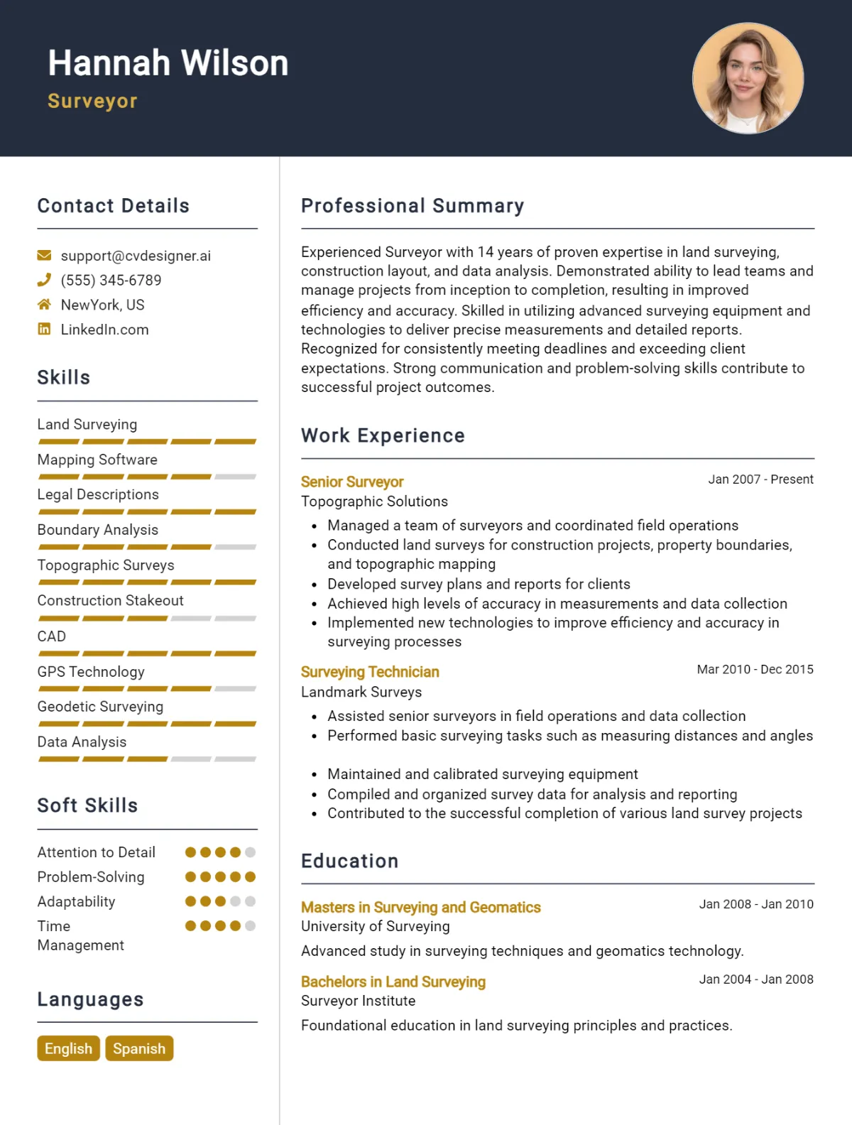 Surveyor CV Example For 2024: Top Tips & Samples - CVDesigner.ai