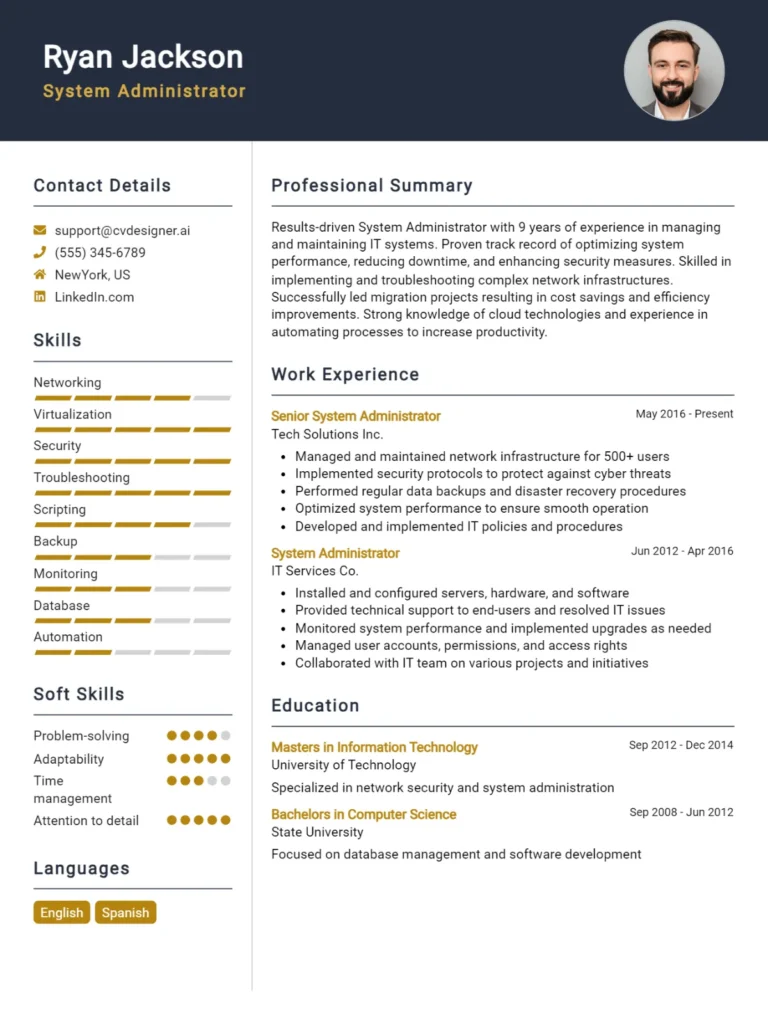 System Administrator CV Example For 2025: Best Writing Guide