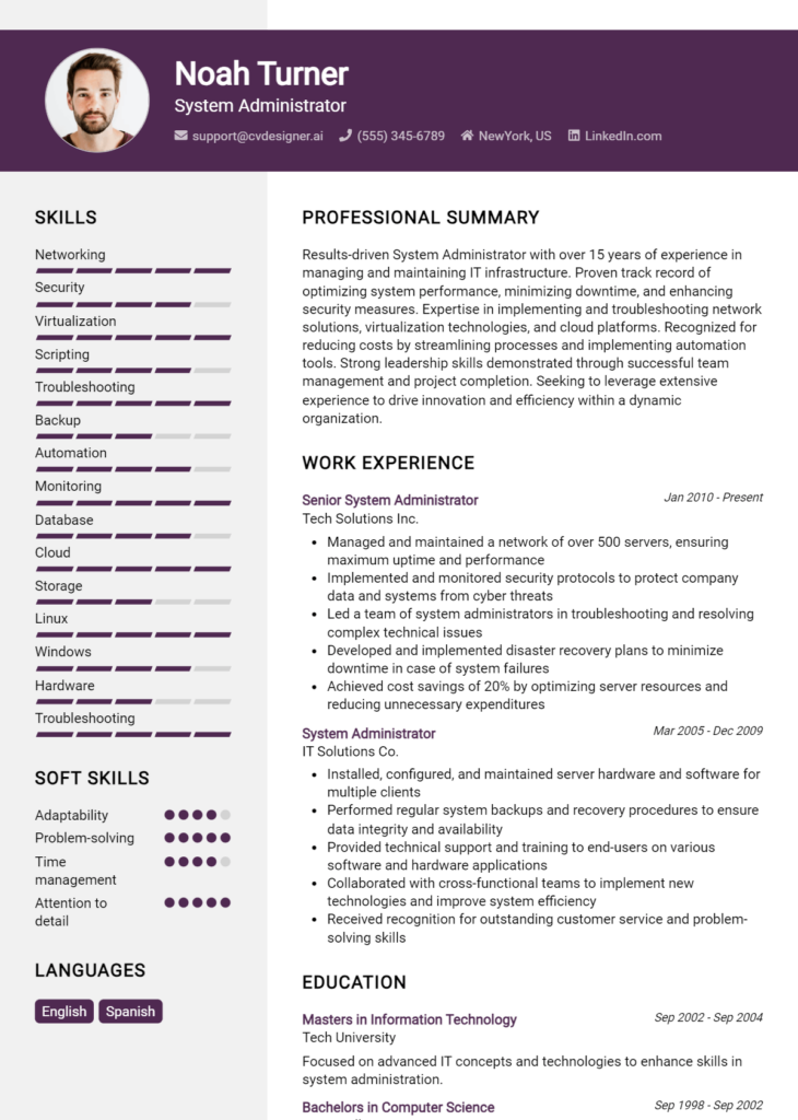 System Administrator Resume Example