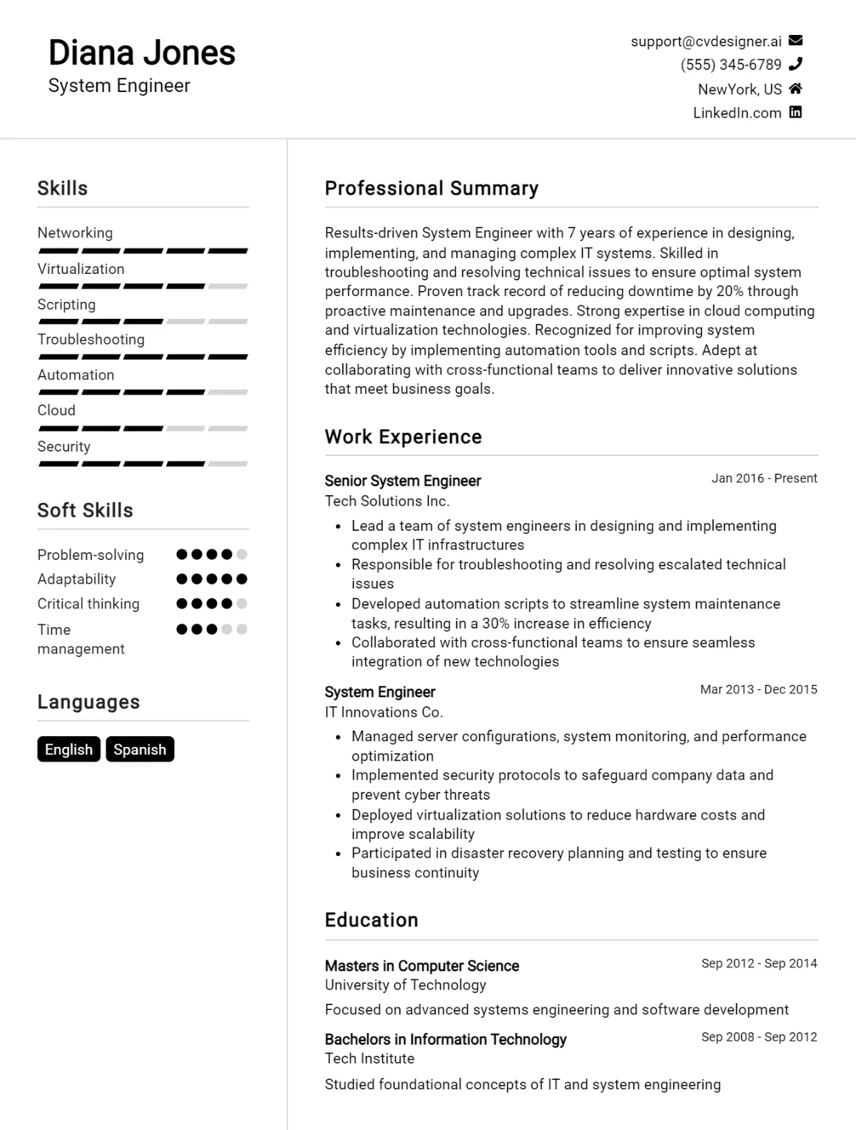 System Engineer CV Example