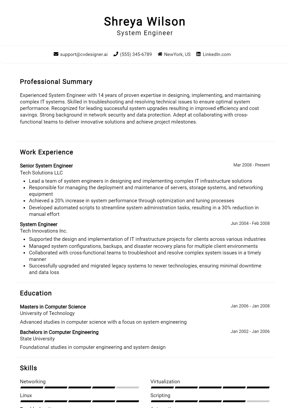 System Engineer Resume Example